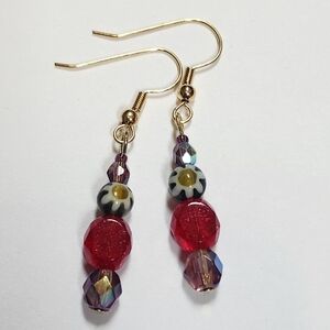 Red, Black and Purple Handmade  Beaded Earrings
